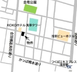 浅草の事務所仕様店舗物件の地図