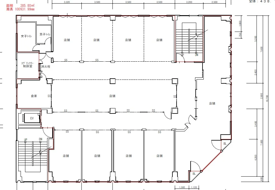 貸店舗(事務所仕様)の平面図