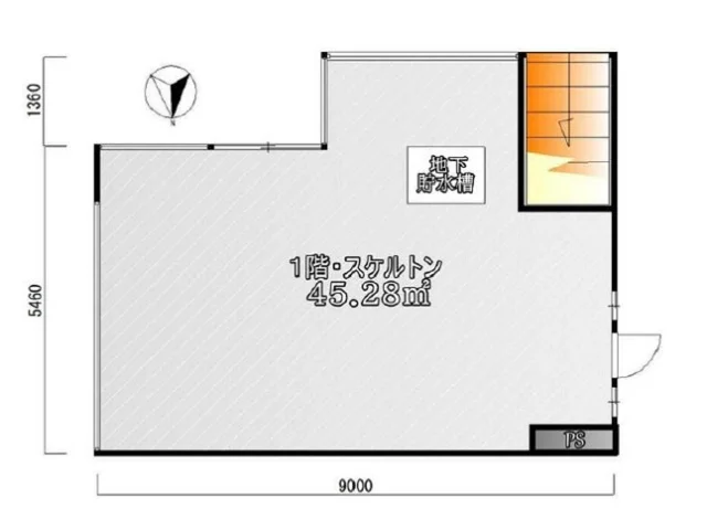 富士見台のスケルトン店舗物件の平面図