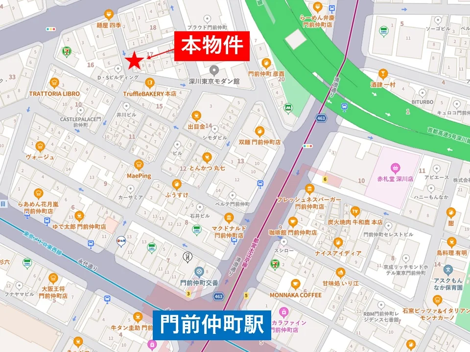 門前仲町の事務所仕様店舗物件の地図