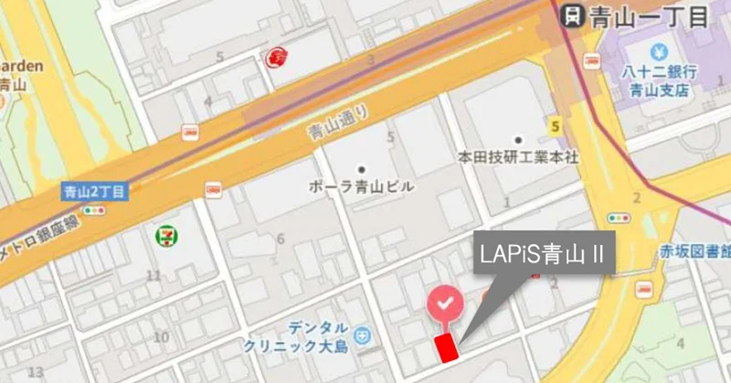 青山一丁目のスケルトン店舗物件の地図