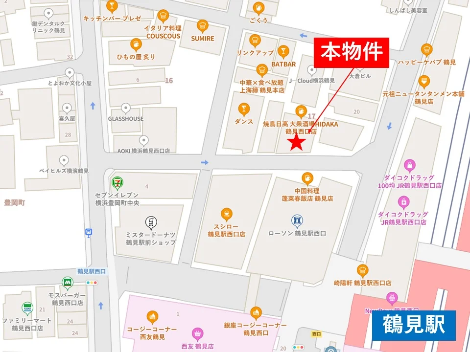 鶴見の居抜き店舗の地図