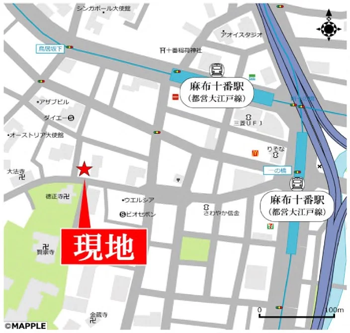 麻布十番のスケルトン物件の地図