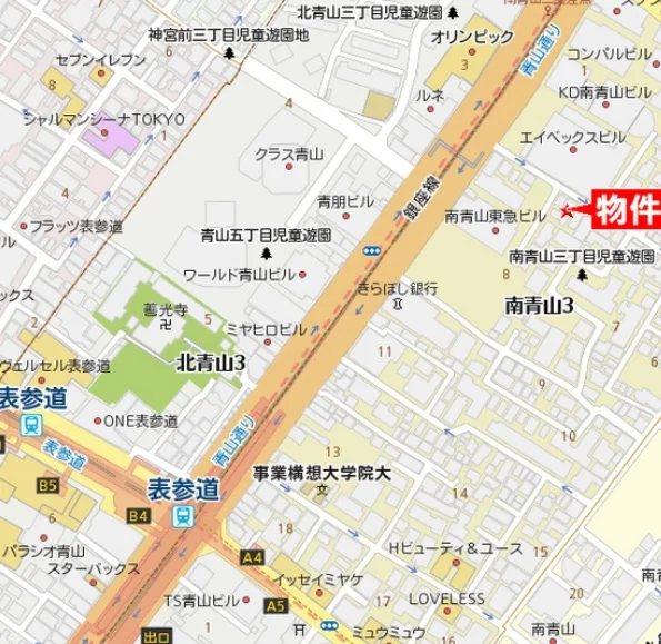 表参道のスケルトン物件の地図