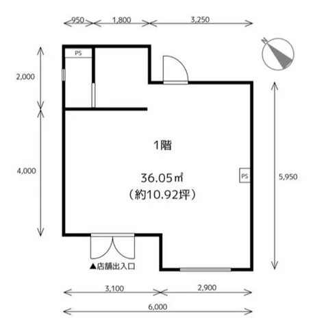 貸店舗(スケルトン)の平面図