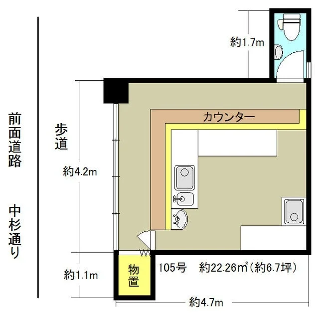 うどん・そばの居抜き物件の平面図