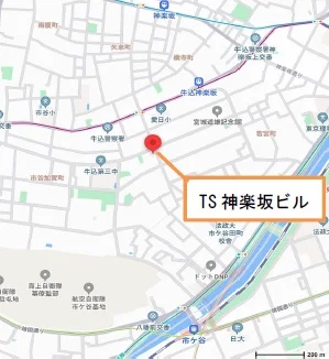 牛込神楽坂のスケルトン店舗物件の地図