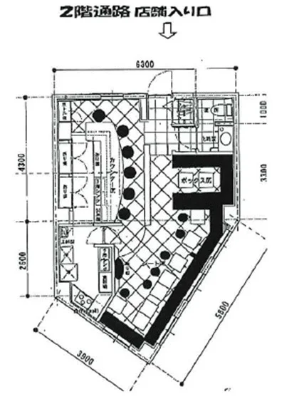 スナック・パブの居抜き物件の平面図