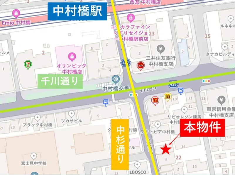 中村橋の寿司居抜きの地図