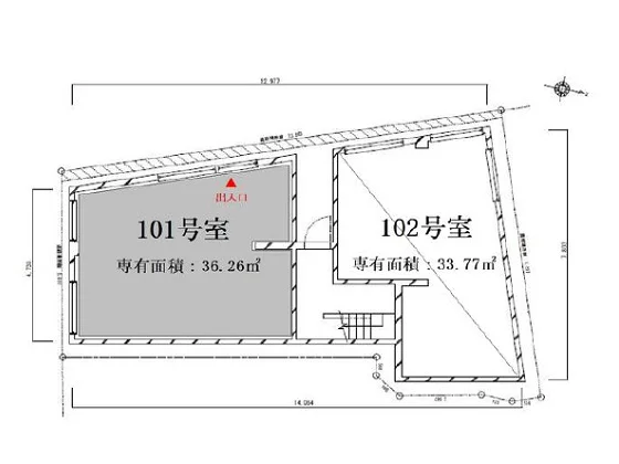 代田橋のスケルトン店舗物件の平面図