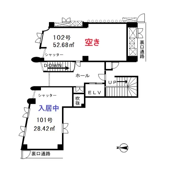 貸店舗(スケルトン)の平面図