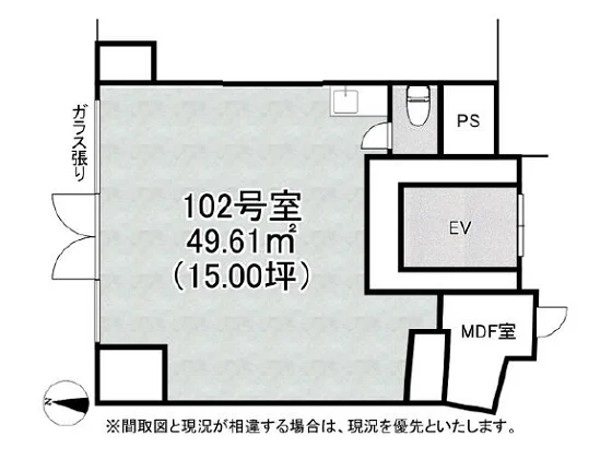 春日の事務所仕様店舗物件の平面図