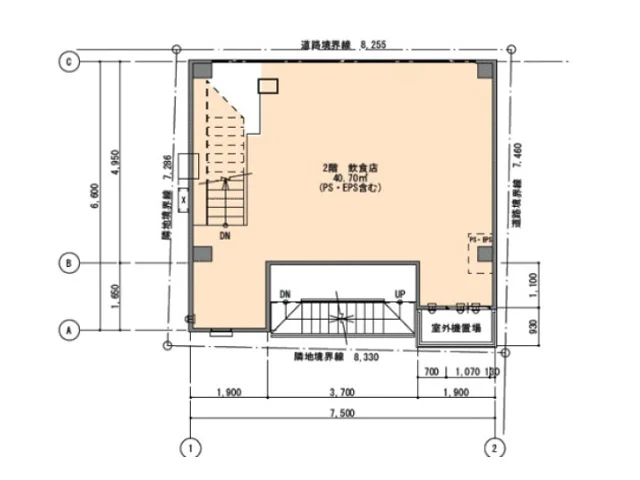 六本木のスケルトン店舗物件の平面図