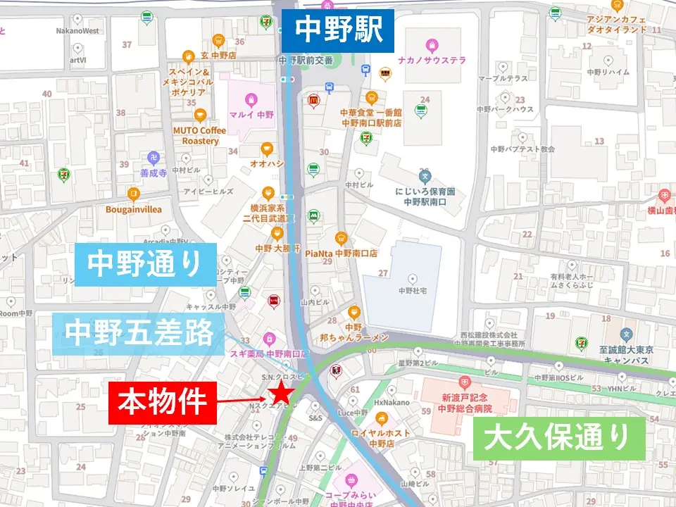 中野のスケルトン物件の地図