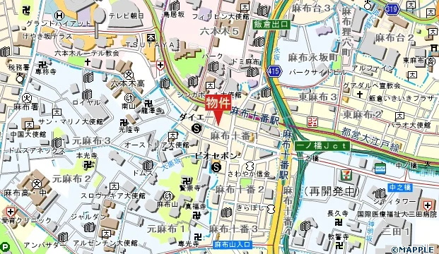 麻布十番の居抜き店舗の地図