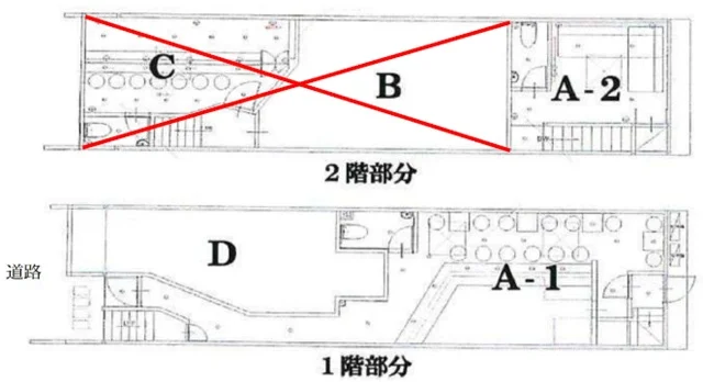 居酒屋の居抜き物件の平面図