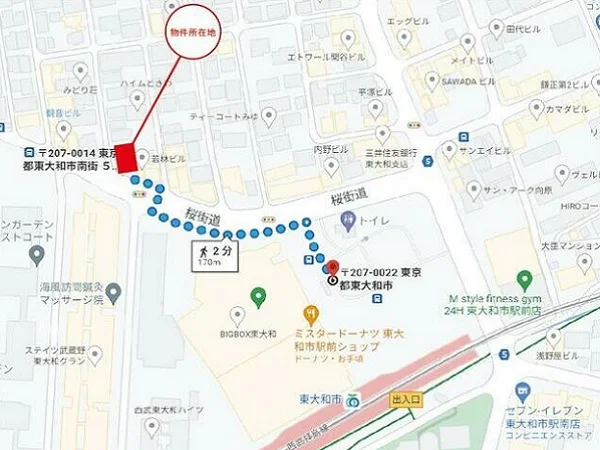 東大和市のスケルトン物件の地図