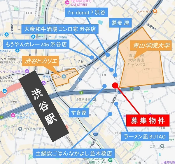 渋谷の居抜き店舗の地図