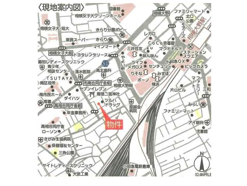 相模大野のスケルトン店舗物件の地図