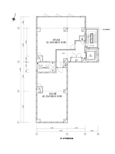 越谷のスケルトン店舗物件の平面図