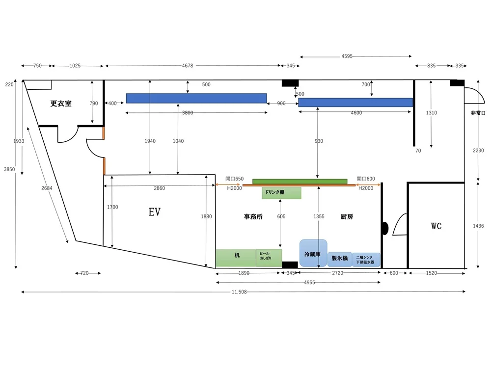 高円寺のガールズバー居抜きの平面図