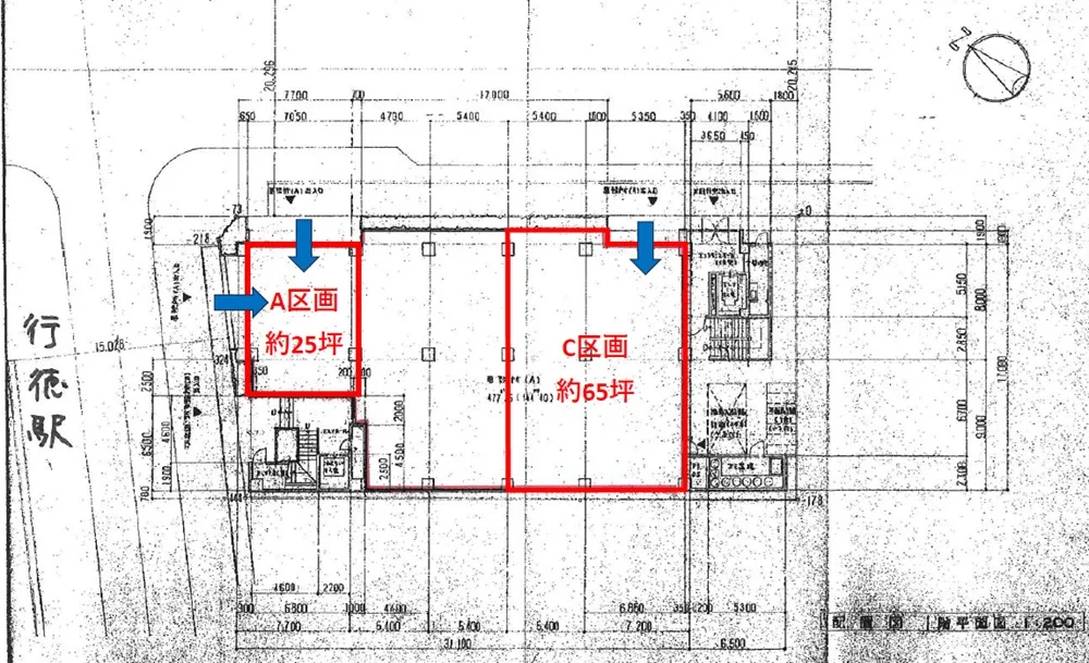 行徳のスケルトン店舗物件の平面図