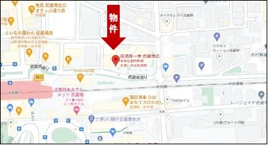 武蔵境のスケルトン店舗物件の地図