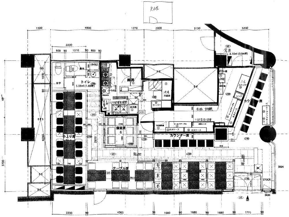 寿司の居抜き物件の平面図