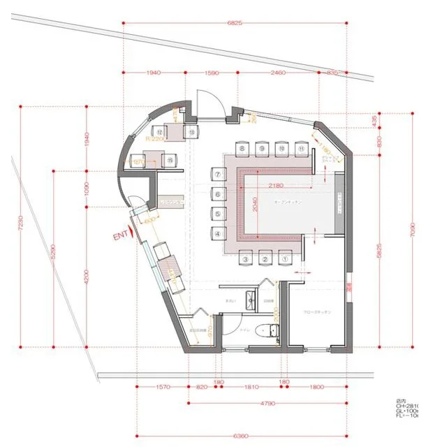 居酒屋の居抜き物件の平面図
