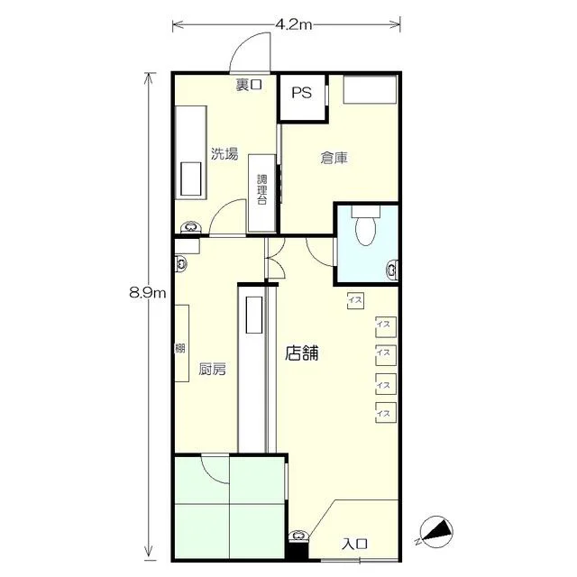 海の公園南口のカフェ・喫茶店居抜きの平面図