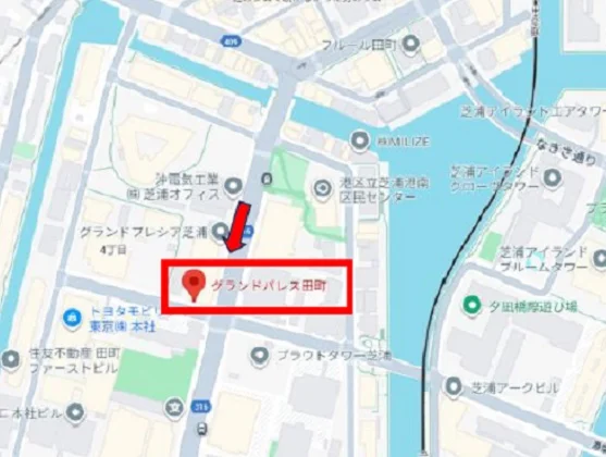 田町のスケルトン店舗物件の地図