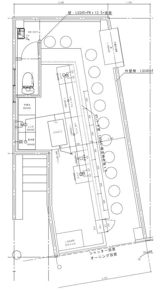 渋谷の焼肉屋居抜きの平面図