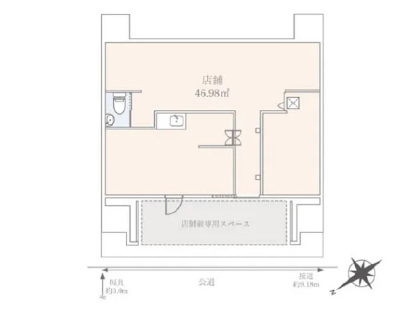 小川町のスケルトン店舗物件の平面図