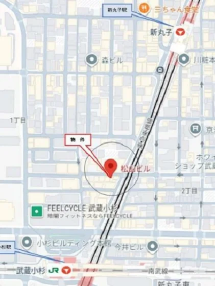 新丸子のスケルトン店舗物件の地図