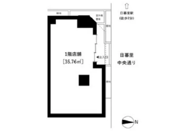 日暮里のスケルトン店舗物件の平面図
