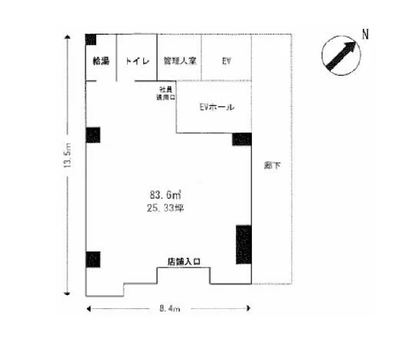 貸店舗(スケルトン)の平面図