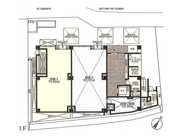 表参道のスケルトン店舗物件の平面図