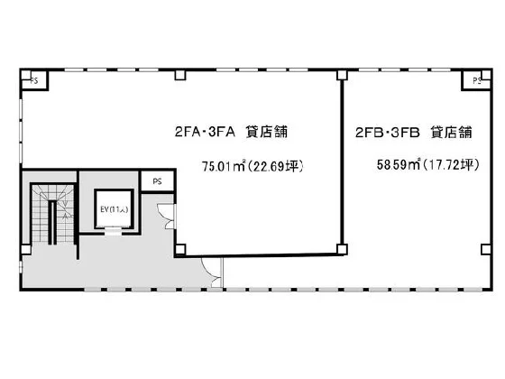 川越のスケルトン店舗物件の平面図