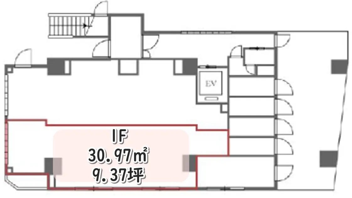 大井町のスケルトン店舗物件の平面図