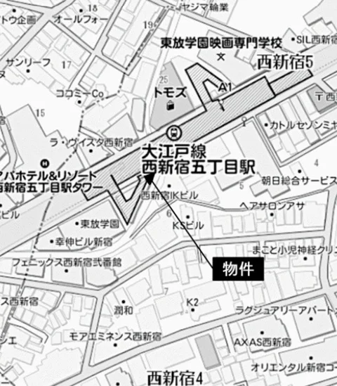 西新宿五丁目のうどん・そば居抜きの地図