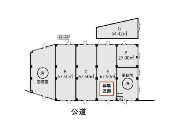 七里のスケルトン店舗物件の平面図