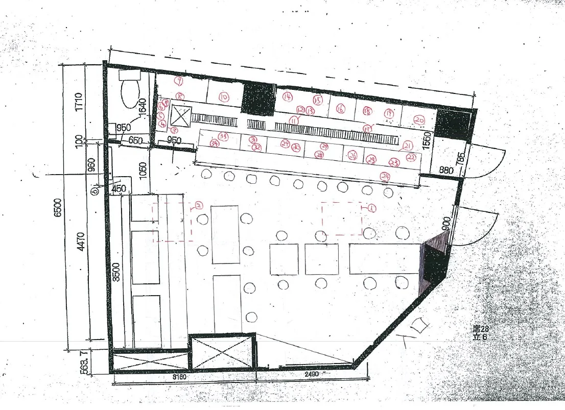 焼鳥・焼きとんの居抜き物件の平面図