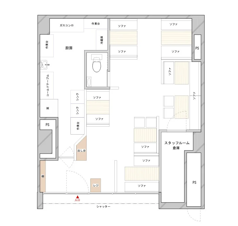 ダイニングバーの居抜き物件の平面図