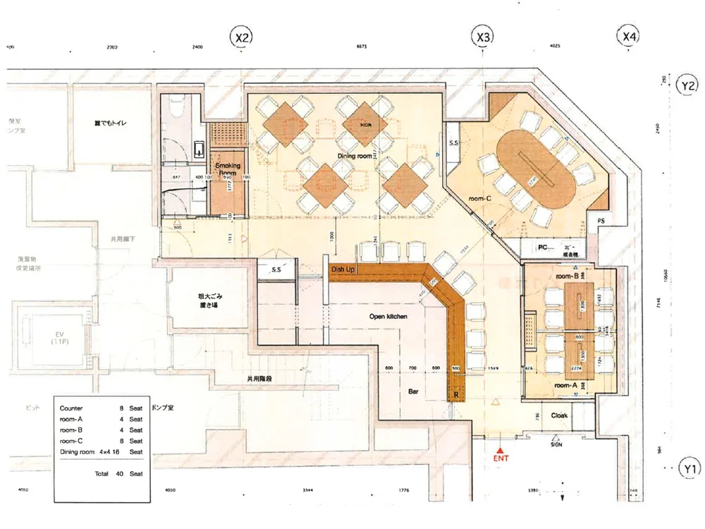 ビストロ・洋食の居抜き物件の平面図