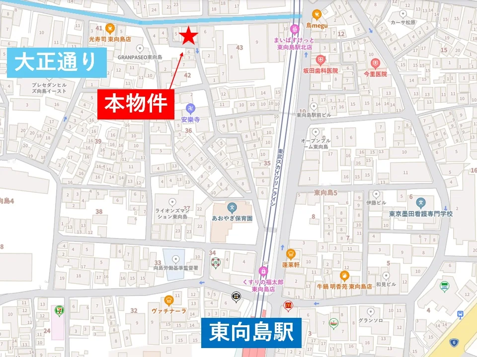 東向島のスケルトン店舗物件の地図