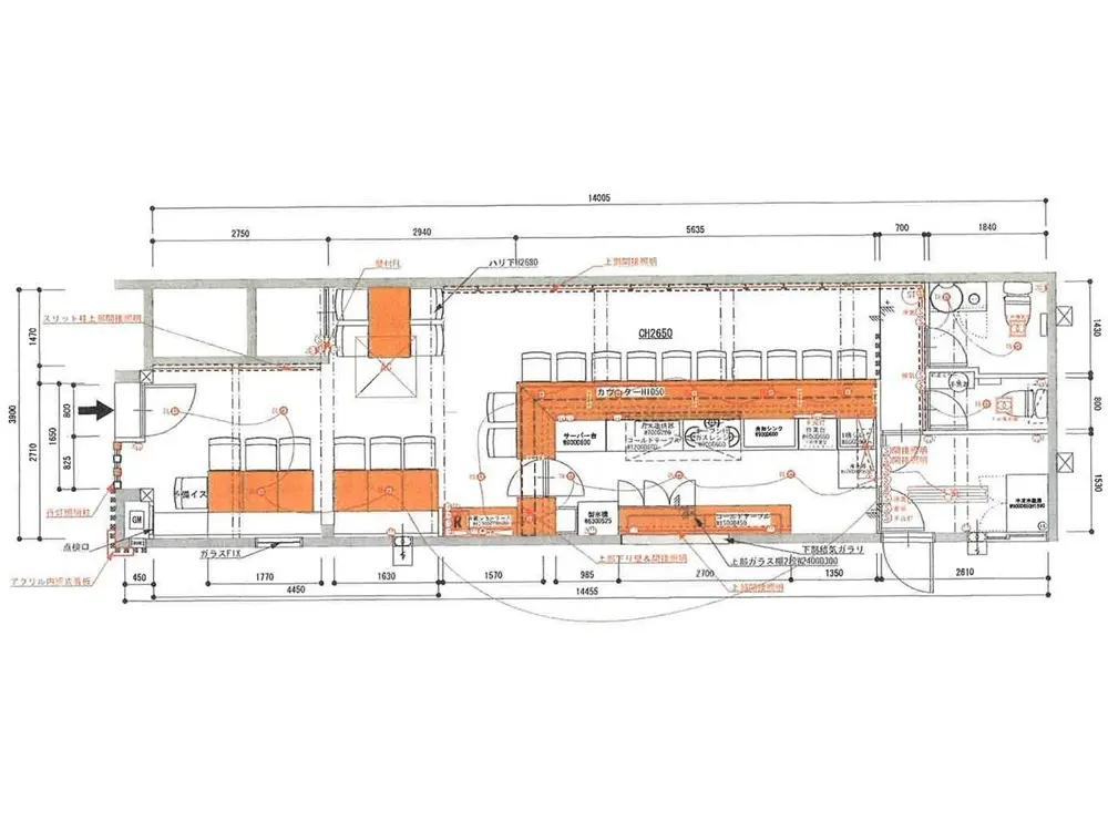 目白の居抜き店舗の平面図