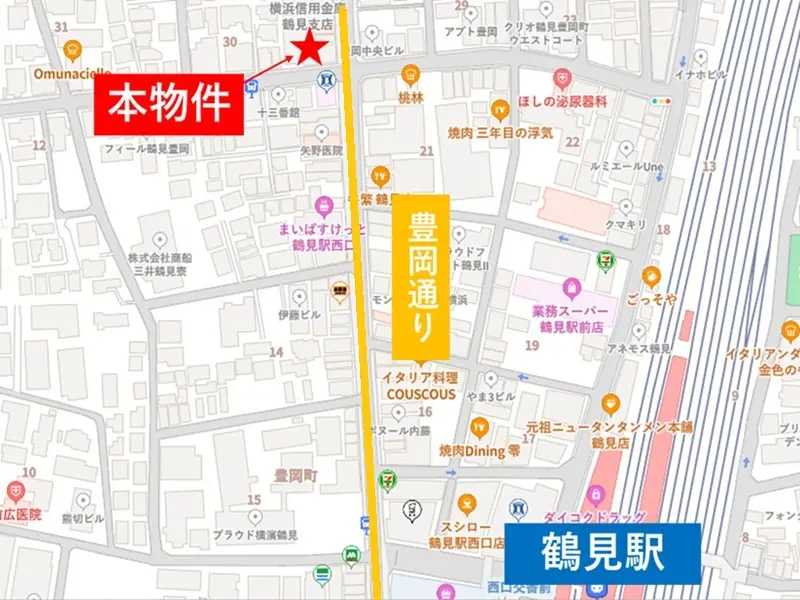 鶴見の居抜き店舗の地図
