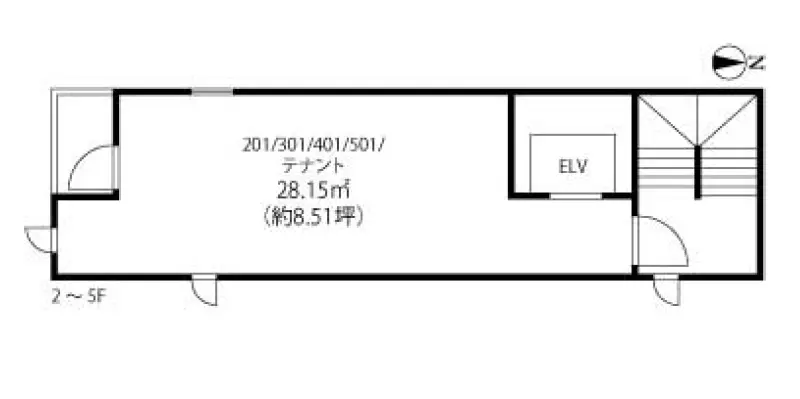 中野のスケルトン店舗物件の平面図