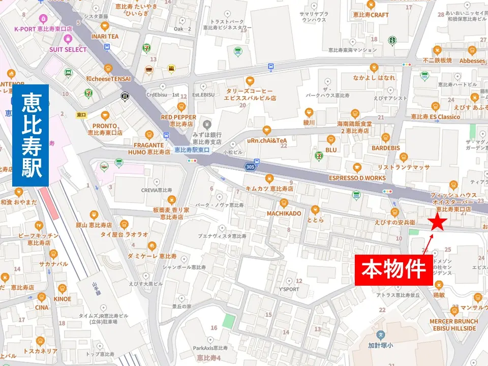 恵比寿の居抜き店舗の地図