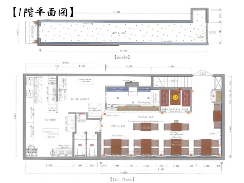 韓国料理の居抜き物件の平面図
